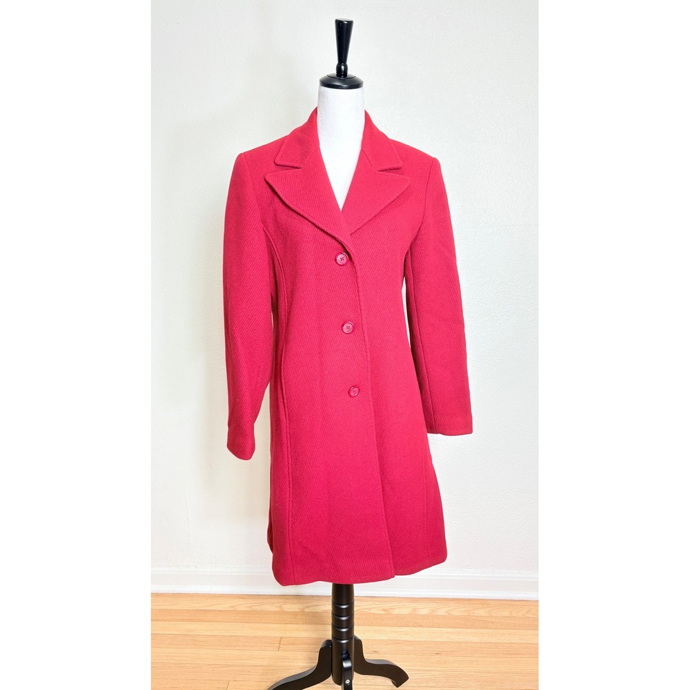 Y2K Vintage Mackintosh Red Wool Mid Length Trench Coat Jacket Size 6 Statement